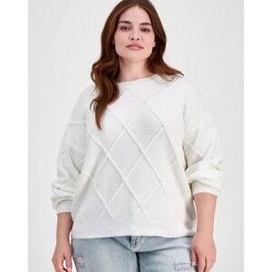 Absolutely Famous Plus Size 3X Sweater Ivory | Faux Pearl Trim Crewneck | NWT